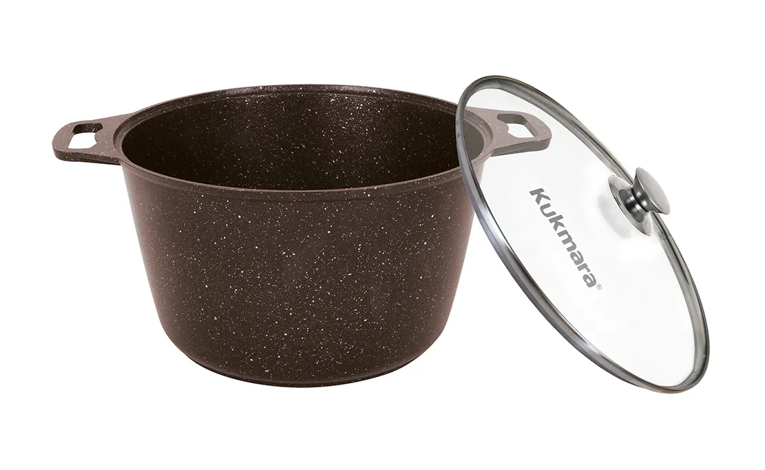 кмк102а Кастрюля 10л со стеклянной крышкой кофейный мрамор